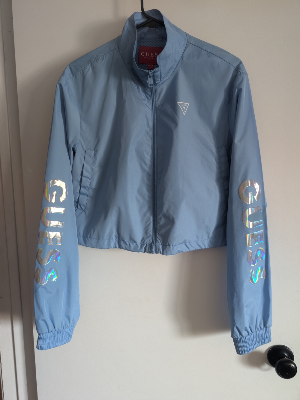 GUESS Light Blue Cropped Windbreaker Jacket Brand new Never Worn Large